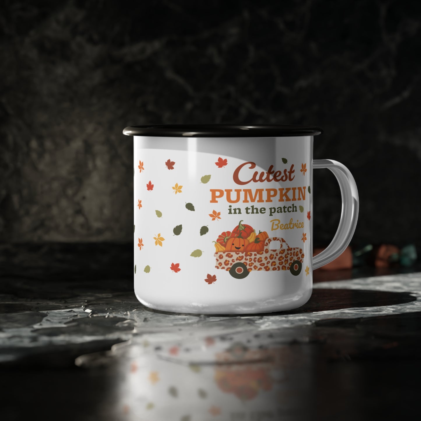 Customized Name Enamel Mug (12oz) - Cutest Pumpkin in the Patch