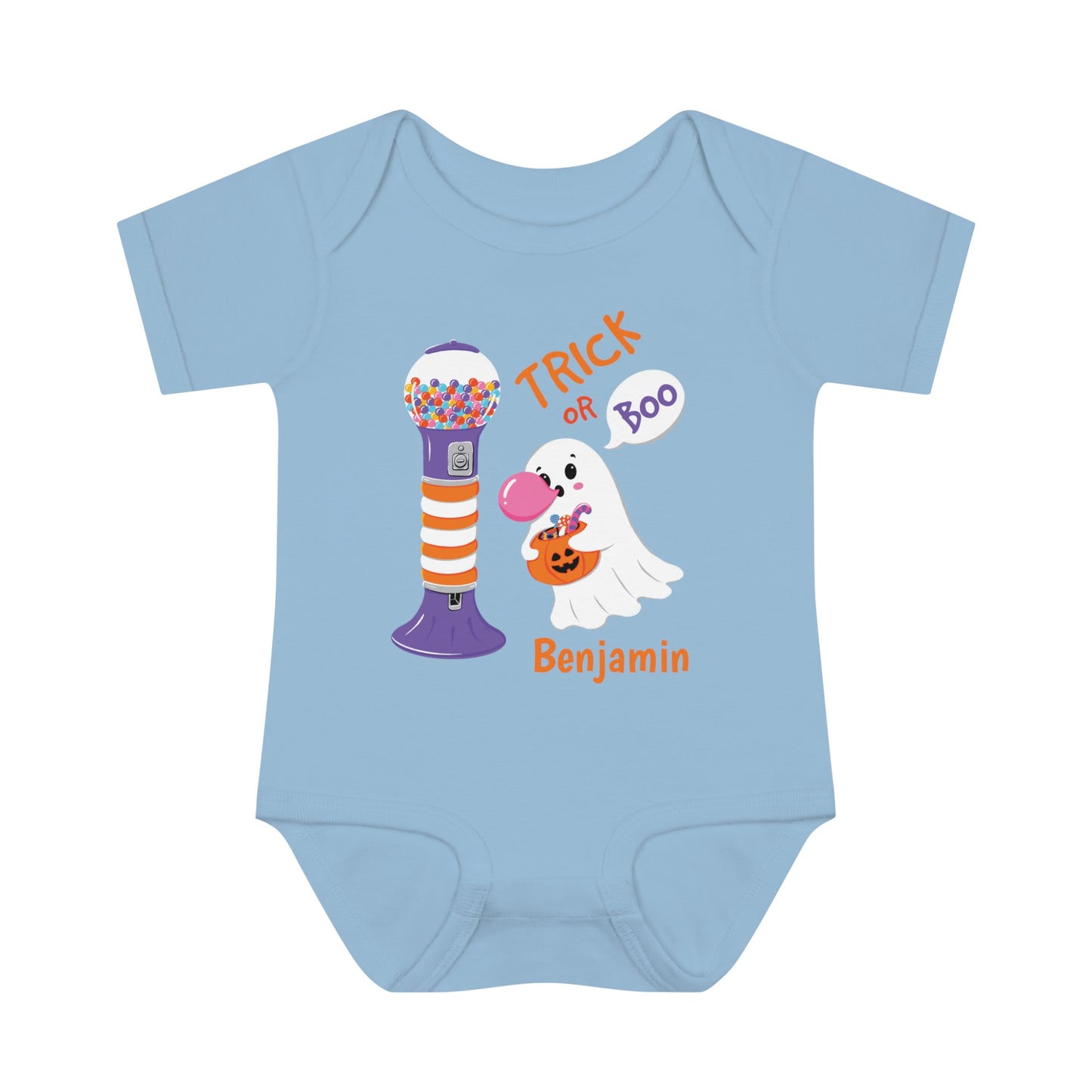 Body de costela para bebê com nome personalizado Halloween Trick or Boo