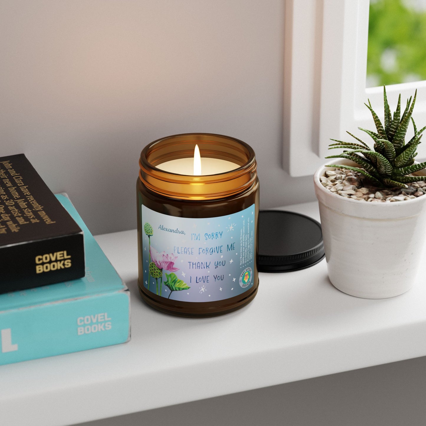 Ho'oponopono (Forgiveness, Gratitude, Love) Scented Soy Candle (Brown Glass Jar) - Custom Name
