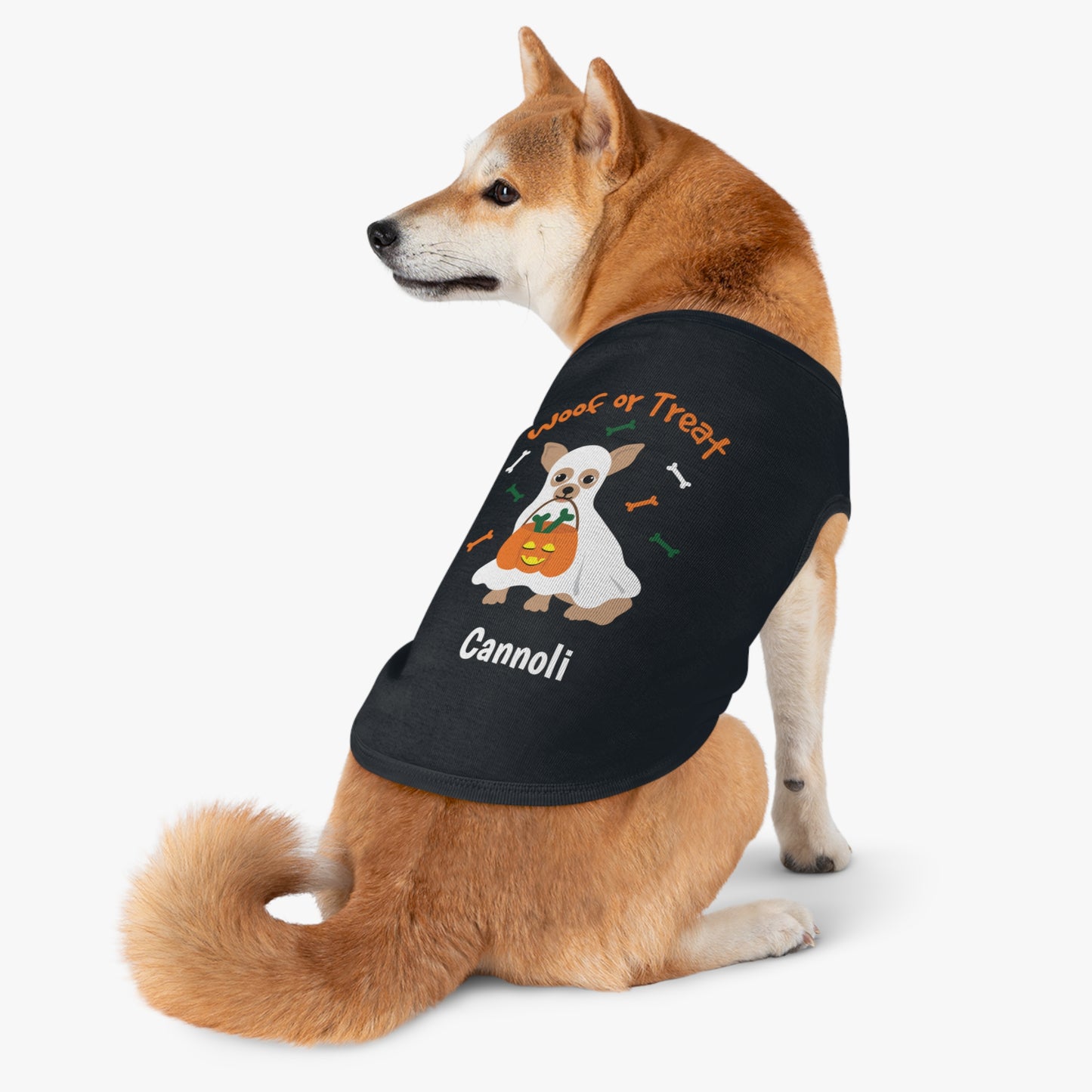 Camiseta regata personalizada para animais de estimação de Halloween com nome