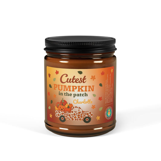 Custom Name Fall Scented Soy Candle (Brown Glass Jar) - Cutest Pumpkin in the Patch