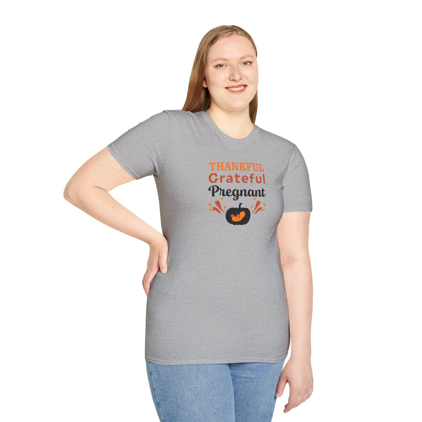 Thankful Grateful Pregnant T-Shirt - Thanksgiving Pregnancy Announcement
