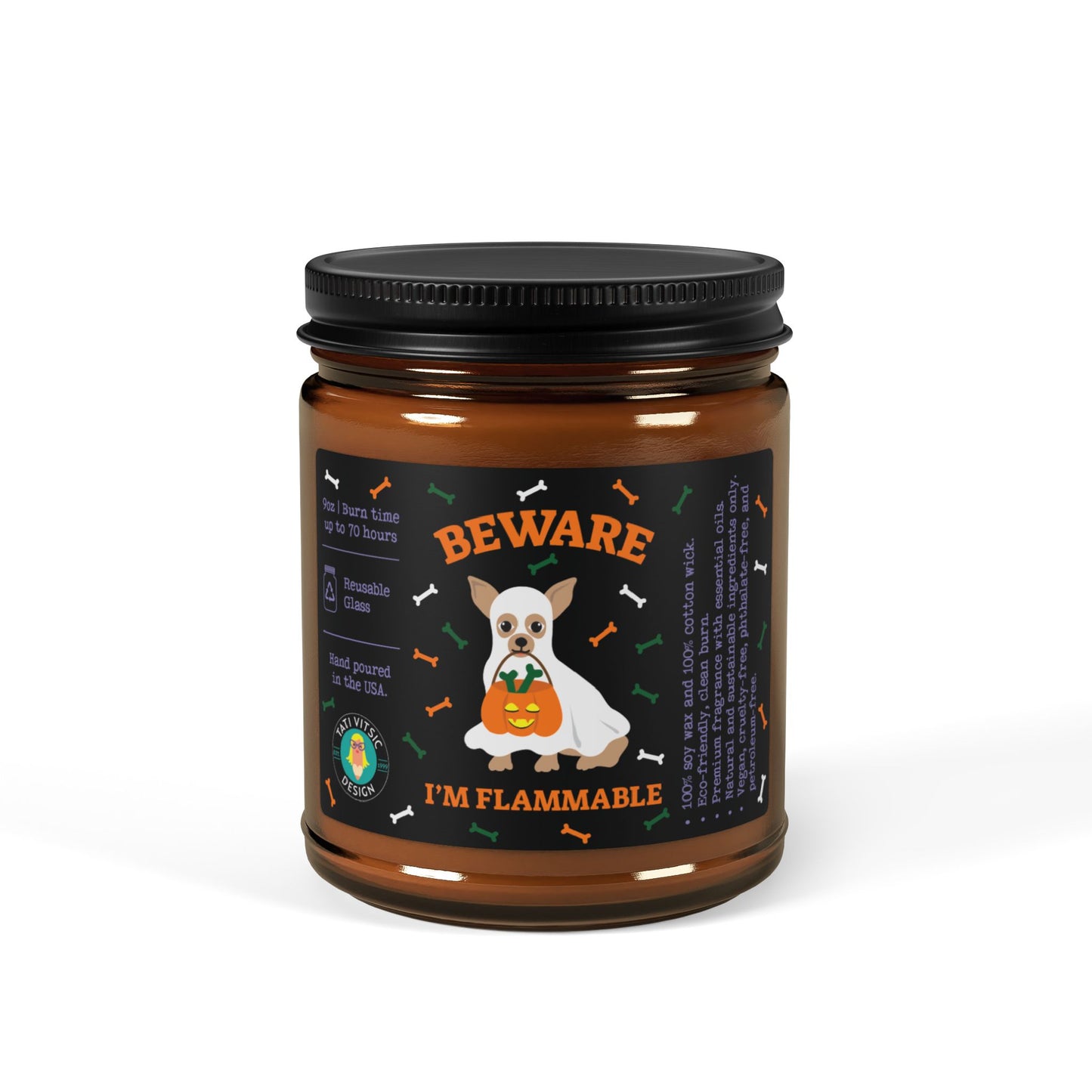 Vela de soja com aroma de Halloween (frasco de vidro marrom)