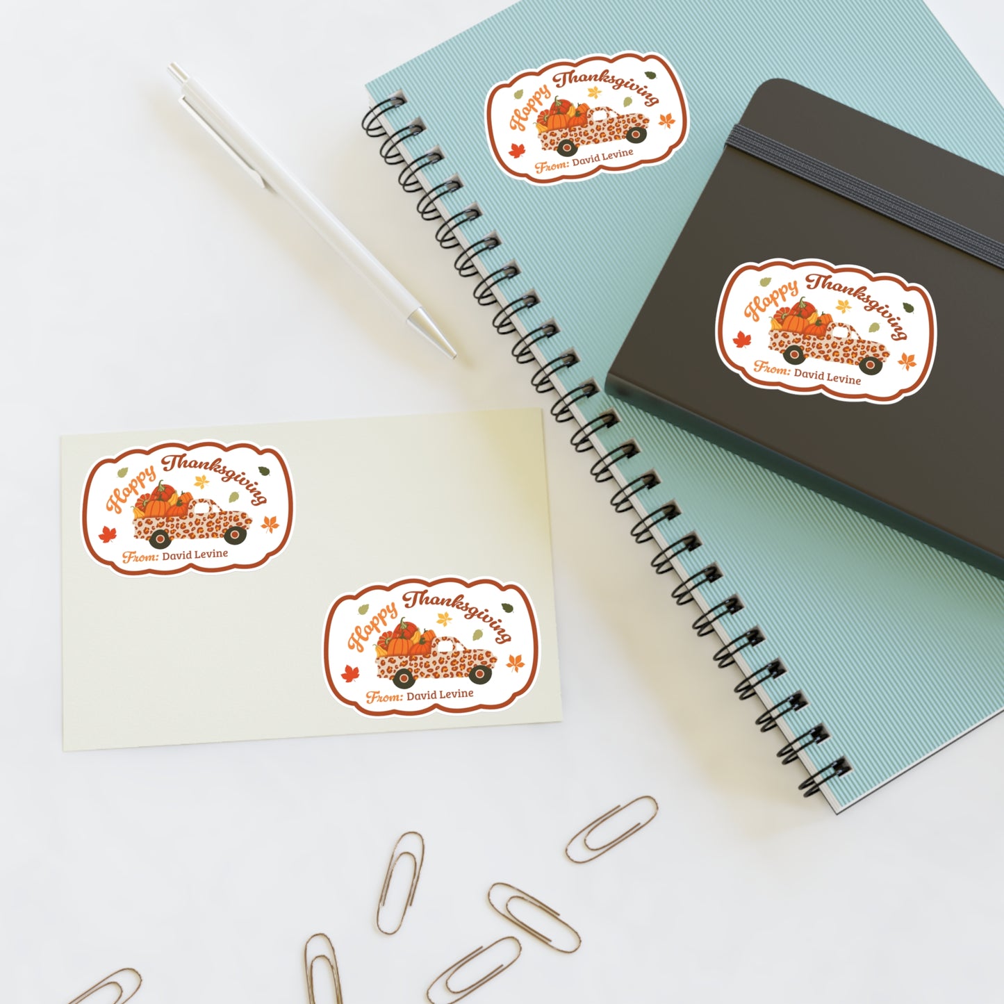 Happy Thanksgiving Stickers Sheet with Custom Name - Pumpkins Truck