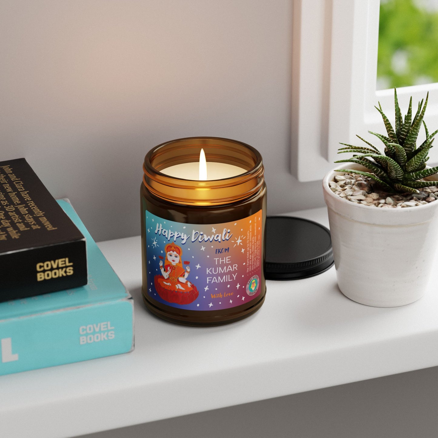 Happy Diwali Scented Soy Candle (Brown Glass Jar) - Custom Name