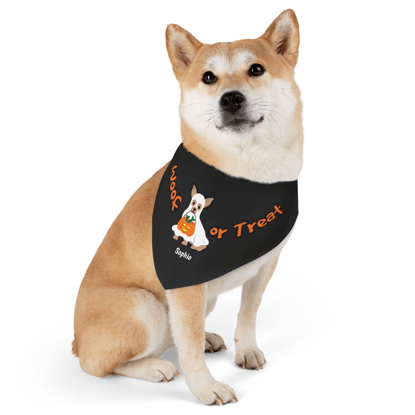 Coleira bandana personalizada com nome para cachorro fantasma de Halloween