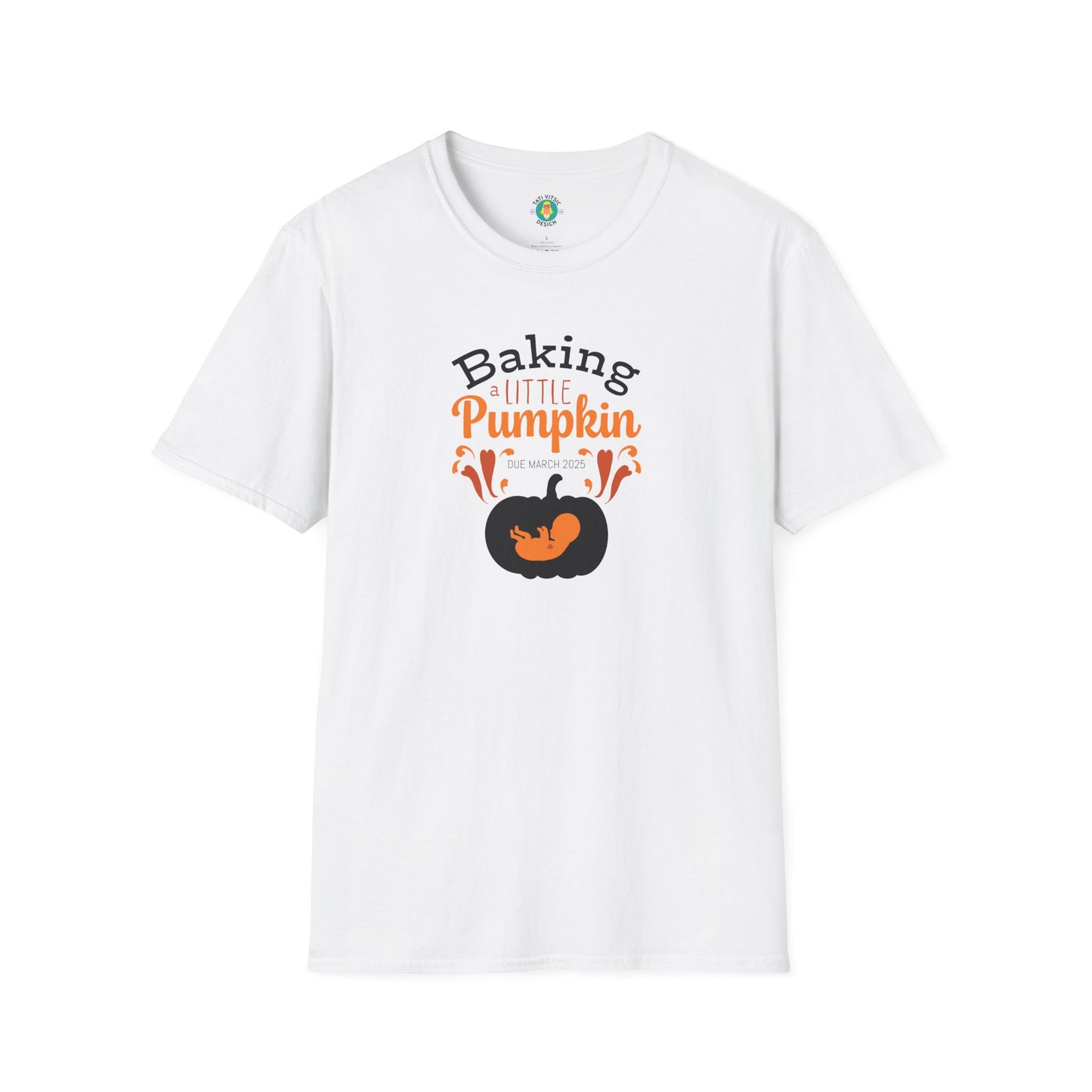 Baking a Little Pumpkin T-Shirt - Thanksgiving Pregnancy Announcement with Custom Due Date