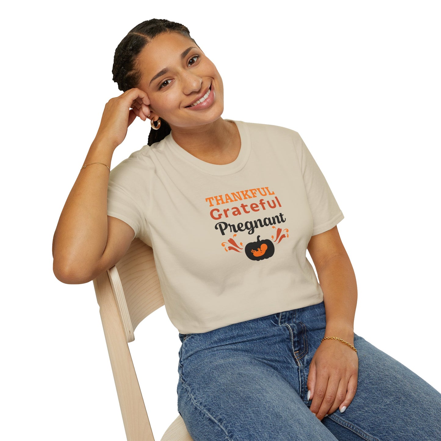 Thankful Grateful Pregnant T-Shirt - Thanksgiving Pregnancy Announcement