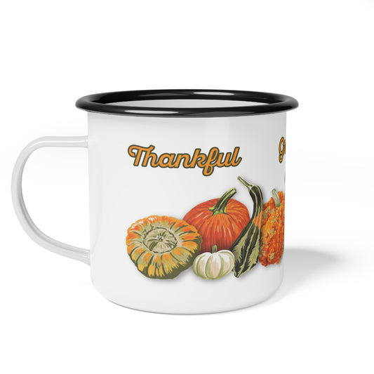 Pumpkins Enamel Mug (12oz) - Thankful, Grateful, Blessed