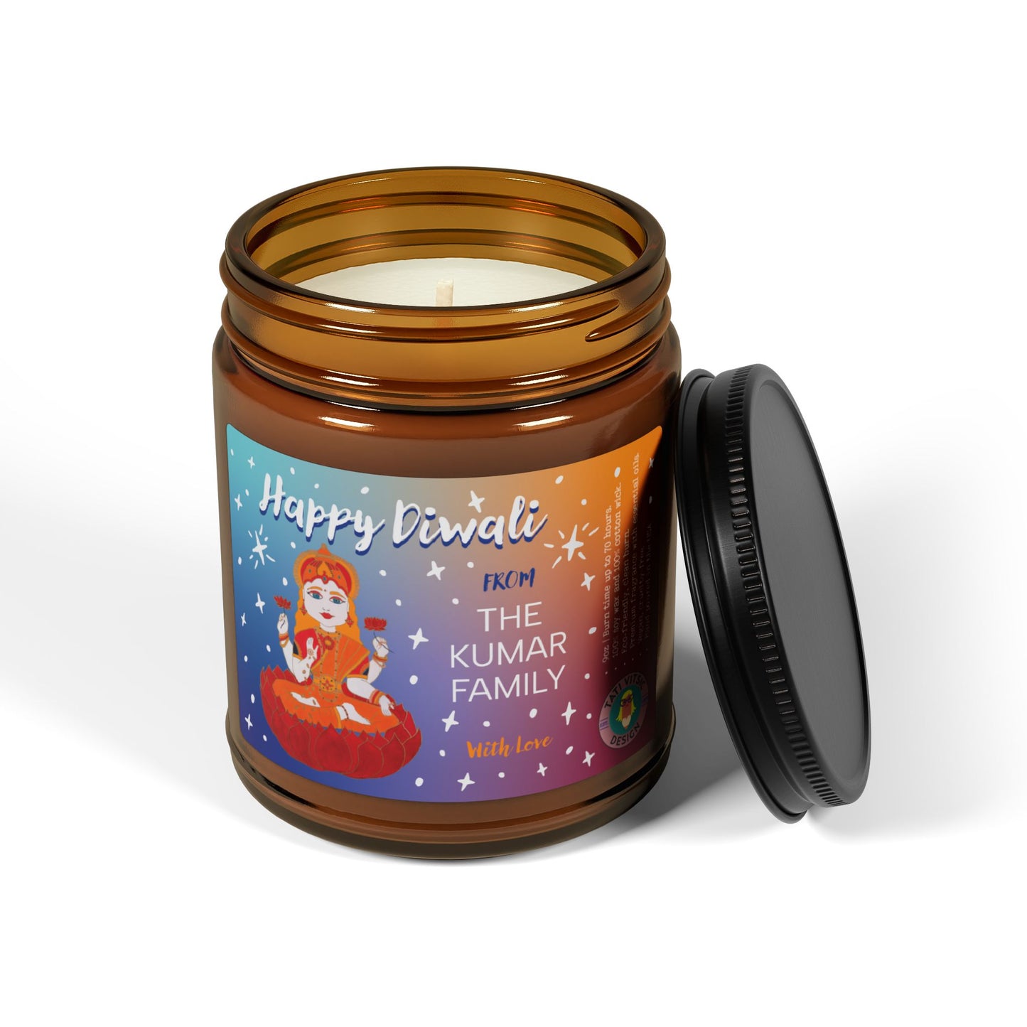 Happy Diwali Scented Soy Candle (Brown Glass Jar) - Custom Name
