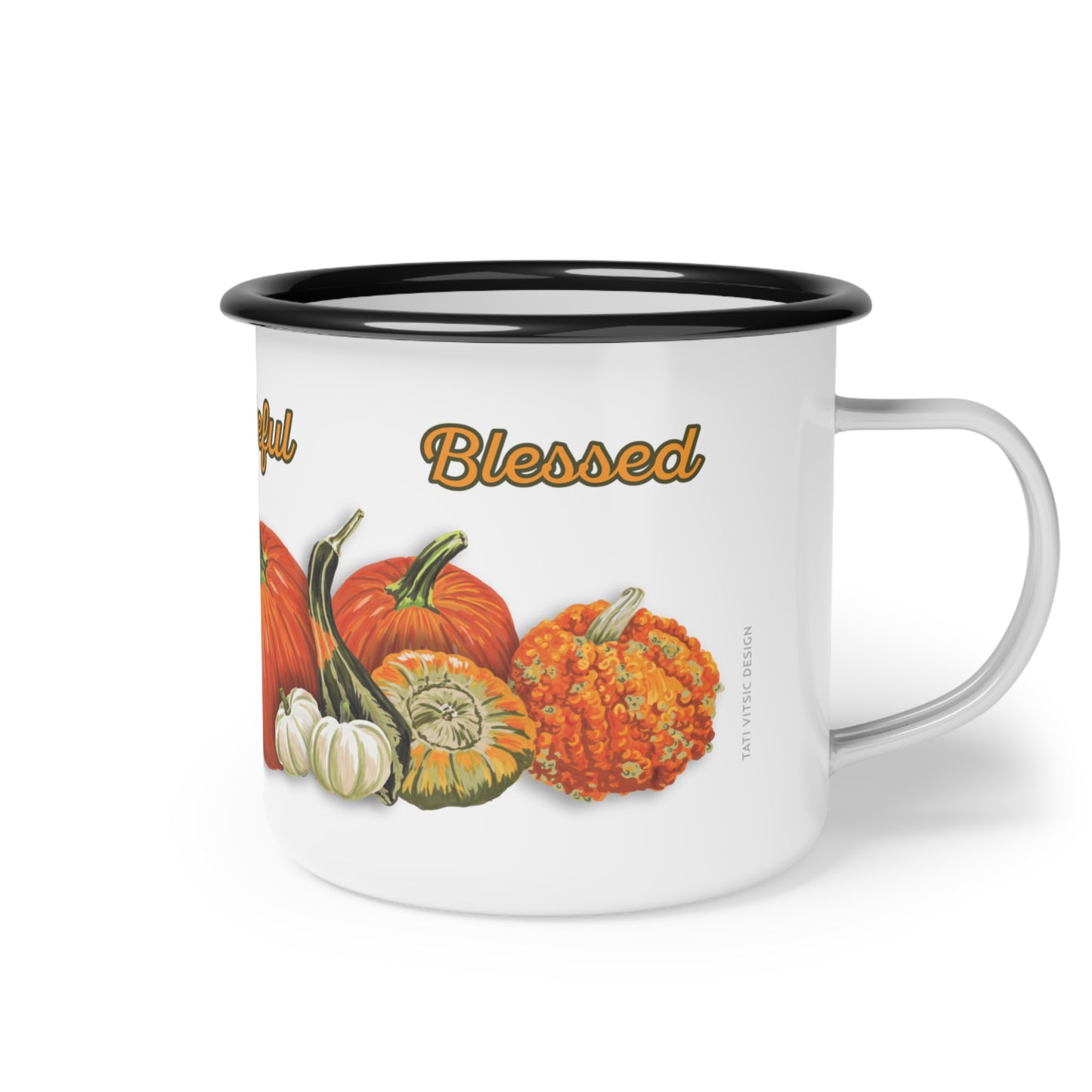 Pumpkins Enamel Mug (12oz) - Thankful, Grateful, Blessed