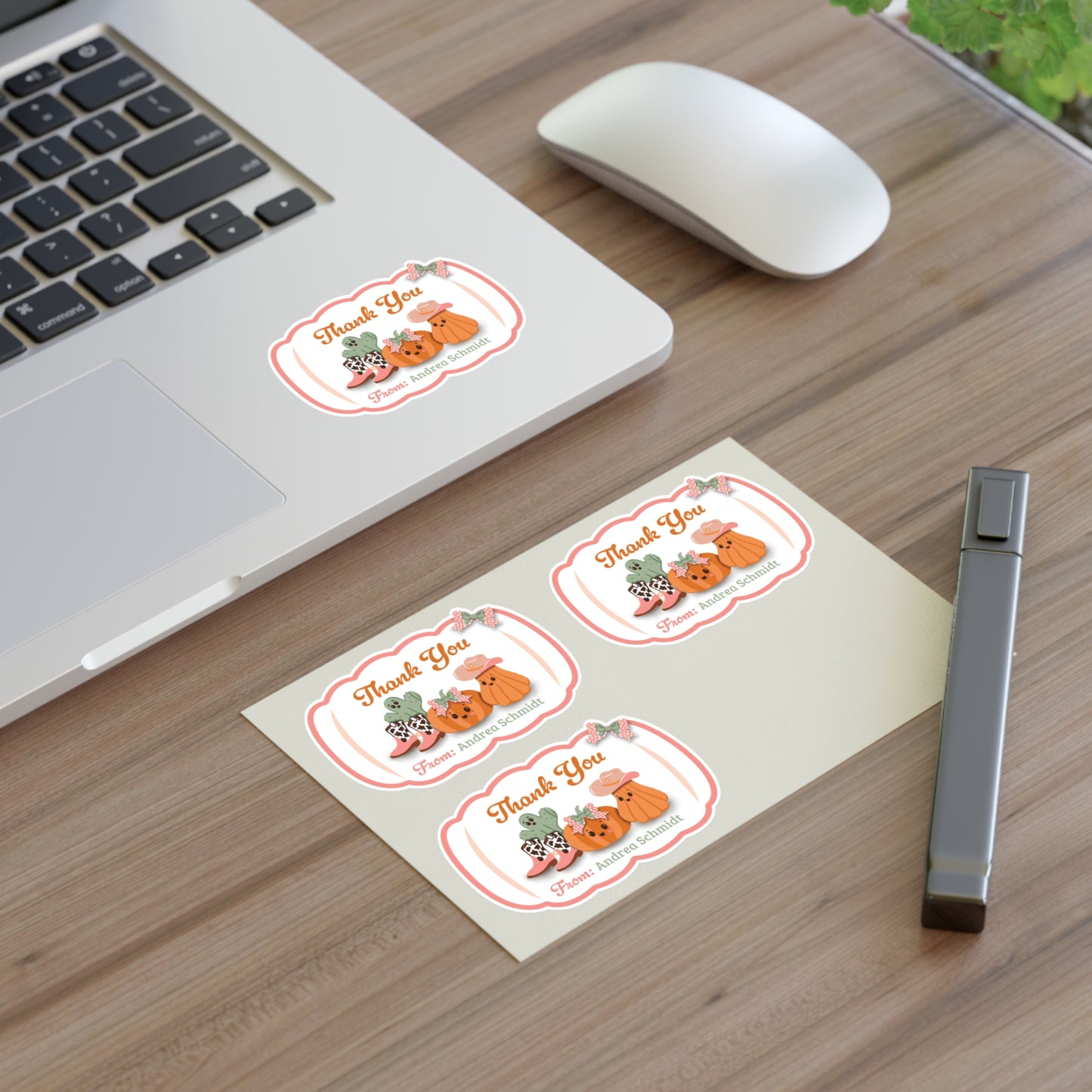 Thank You Stickers Sheet with Custom Name - Cowboy Pumpkins