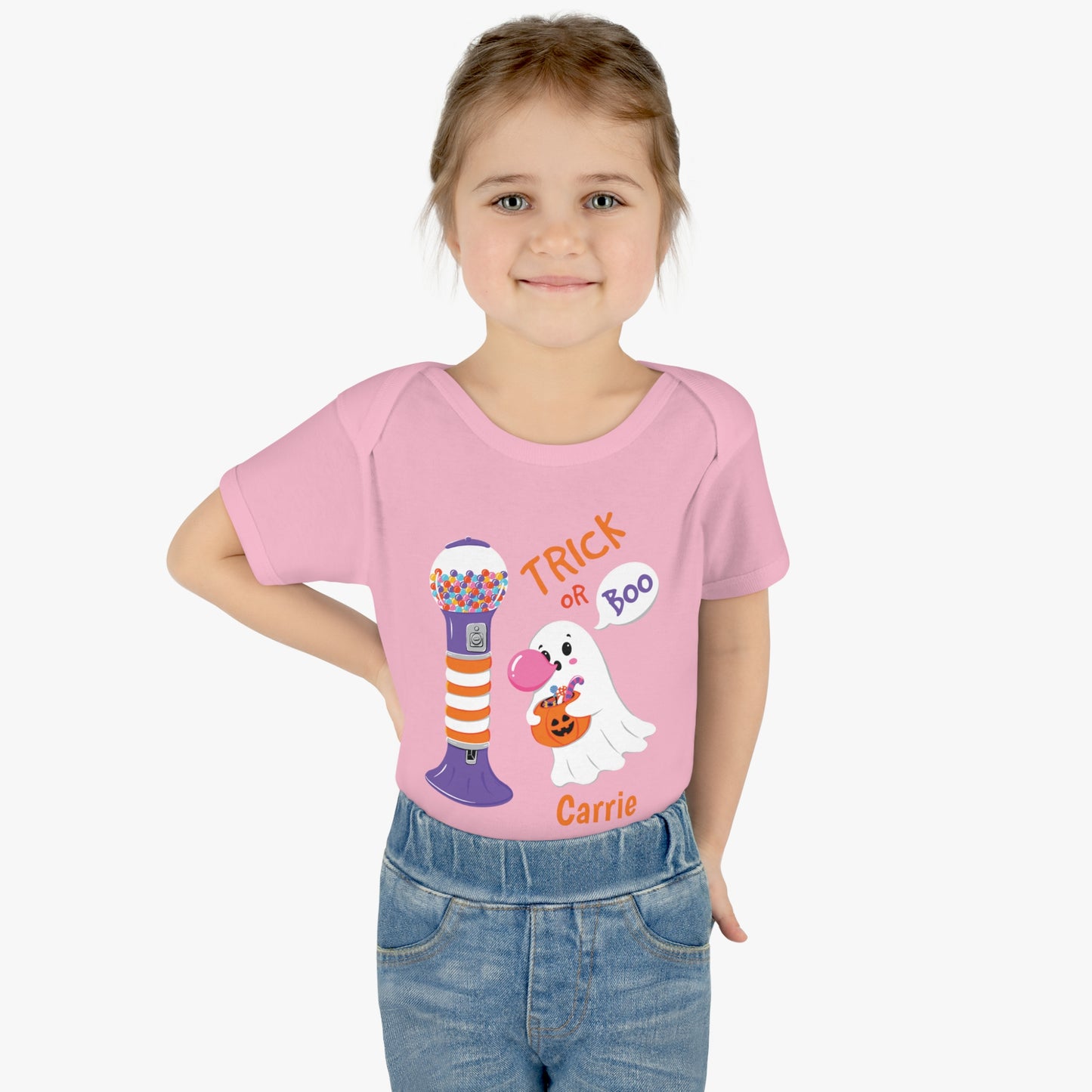 Body de costela para bebê com nome personalizado Halloween Trick or Boo