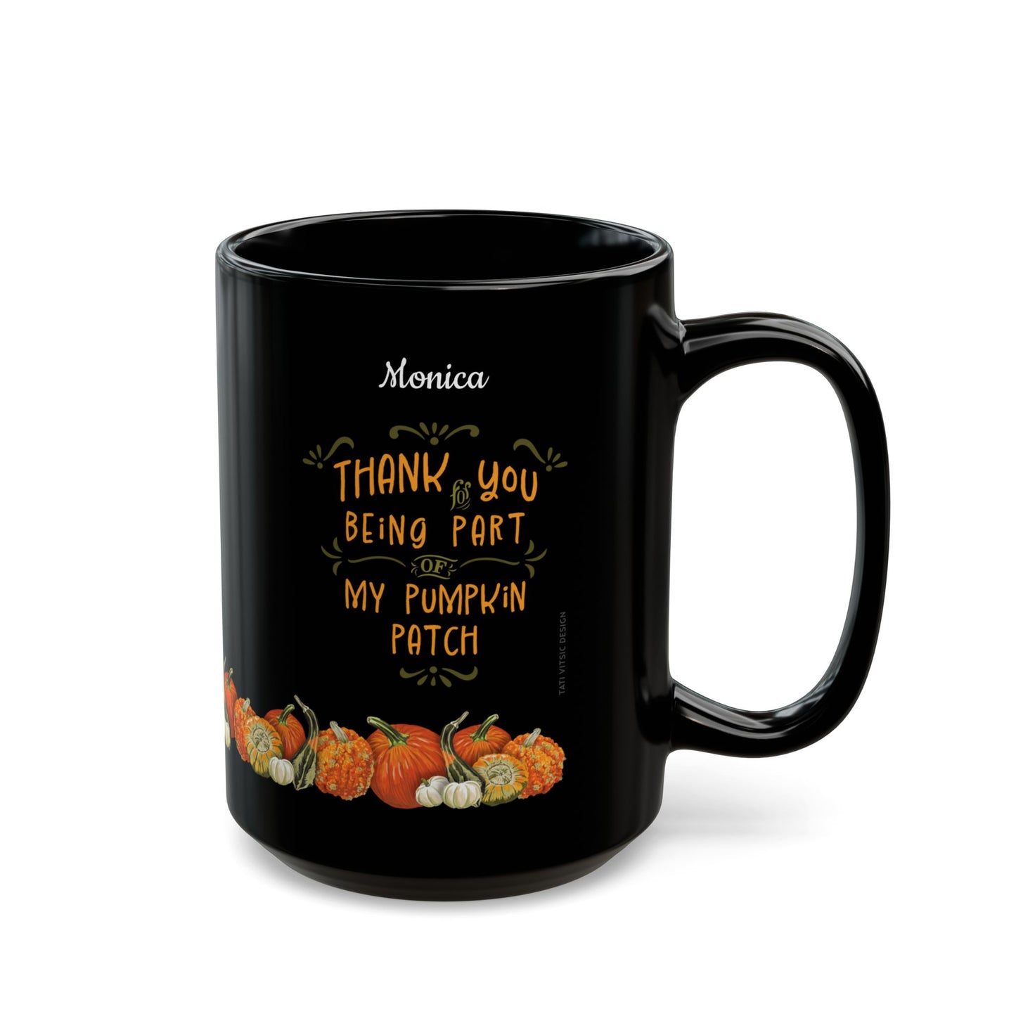 Customized Name Pumpkins Black Ceramic Mug (11oz, 15oz) - Thank you for being part of my pumpkin patch