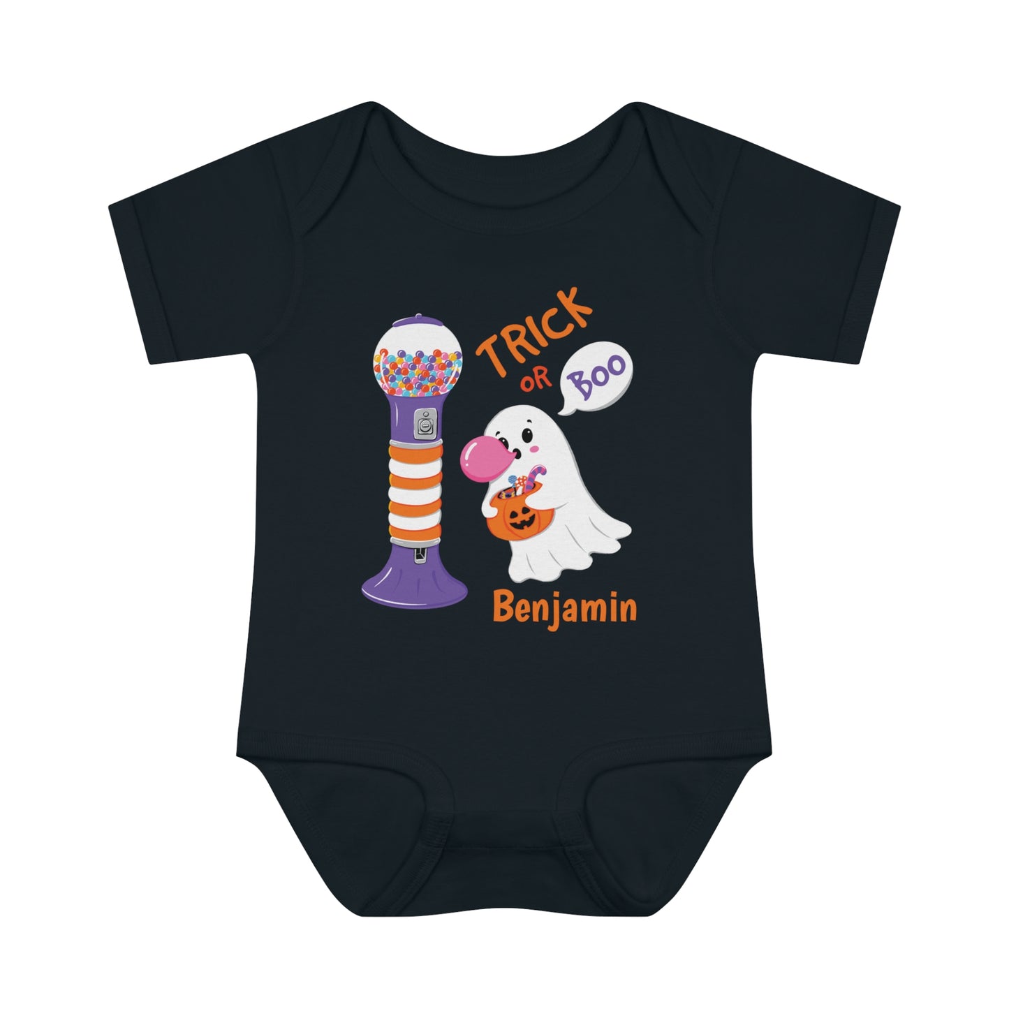 Body de costela para bebê com nome personalizado Halloween Trick or Boo