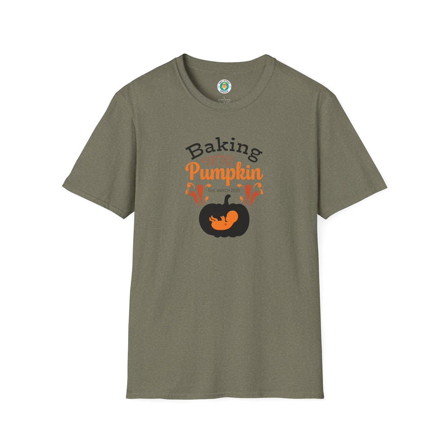 Baking a Little Pumpkin T-Shirt - Thanksgiving Pregnancy Announcement with Custom Due Date