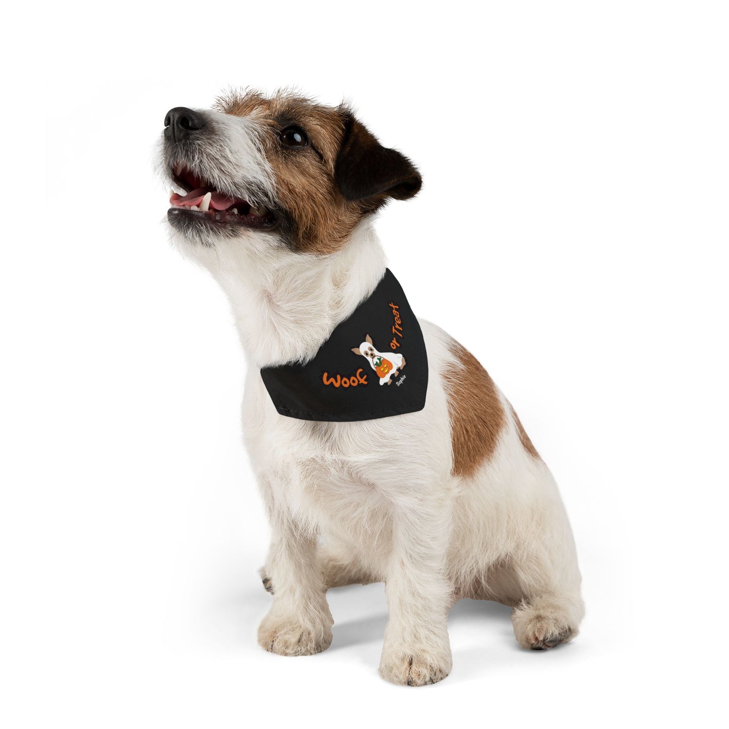 Coleira bandana personalizada com nome para cachorro fantasma de Halloween