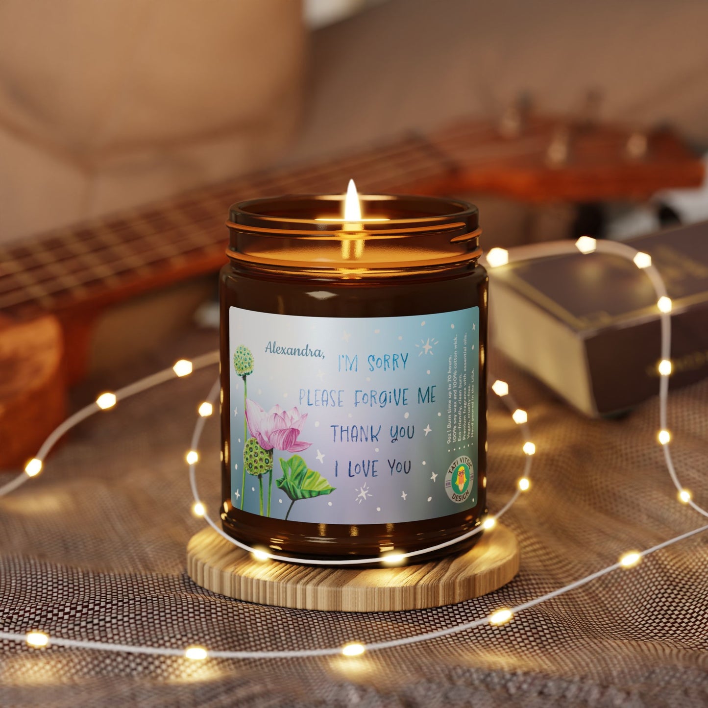 Ho'oponopono (Forgiveness, Gratitude, Love) Scented Soy Candle (Brown Glass Jar) - Custom Name