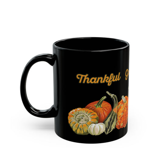 Pumpkins Black Ceramic Mug (11oz, 15oz) - Thankful, Grateful Blessed
