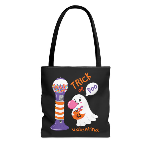 Custom Name Halloween Trick or Boo Tote Bag - Black