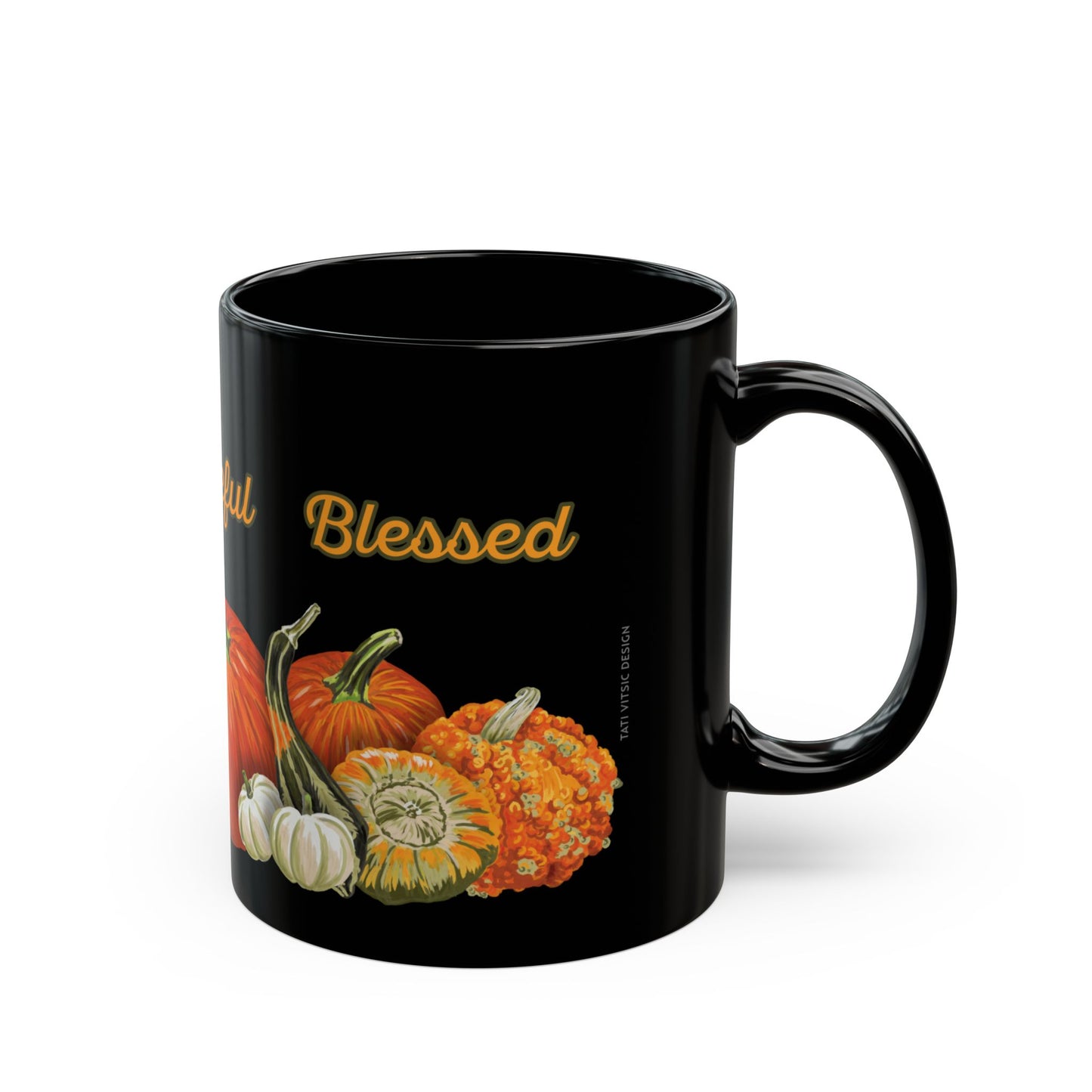 Pumpkins Black Ceramic Mug (11oz, 15oz) - Thankful, Grateful Blessed