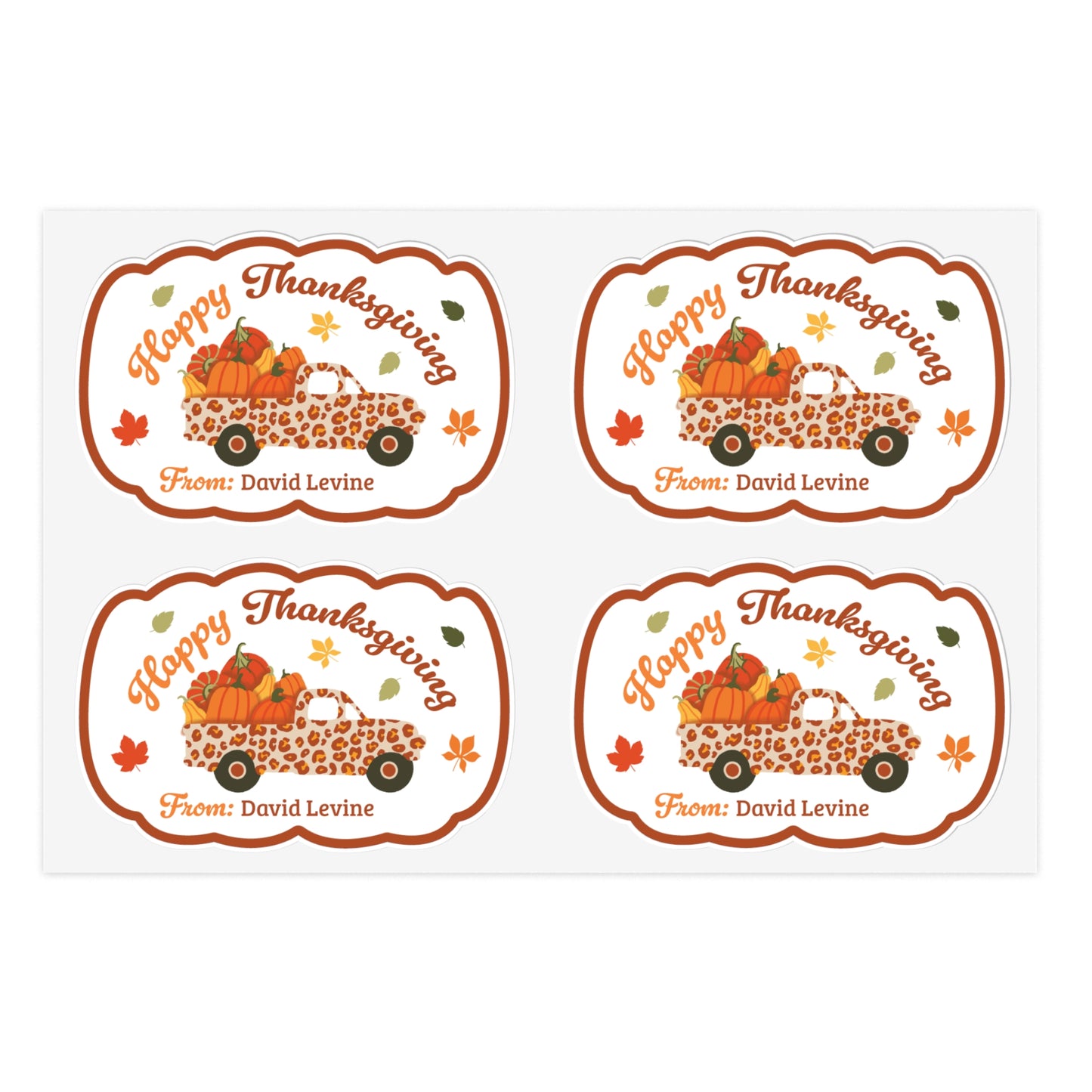 Happy Thanksgiving Stickers Sheet with Custom Name - Pumpkins Truck