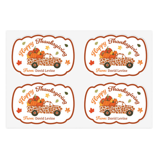 Happy Thanksgiving Stickers Sheet with Custom Name - Pumpkins Truck