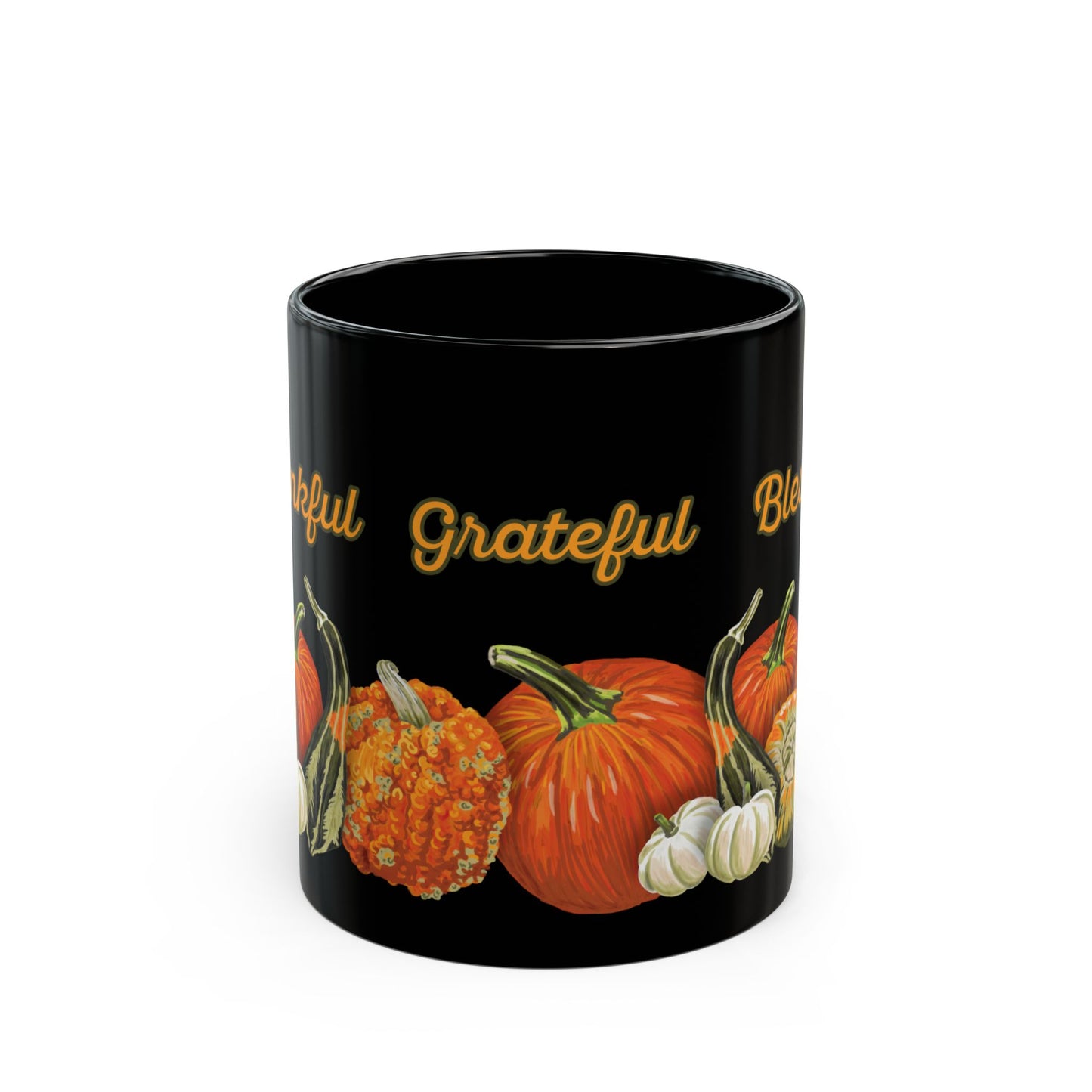Pumpkins Black Ceramic Mug (11oz, 15oz) - Thankful, Grateful Blessed