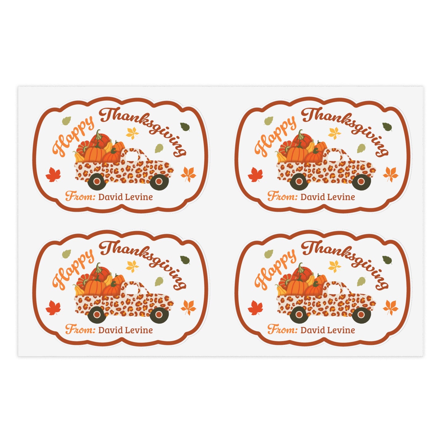 Happy Thanksgiving Stickers Sheet with Custom Name - Pumpkins Truck