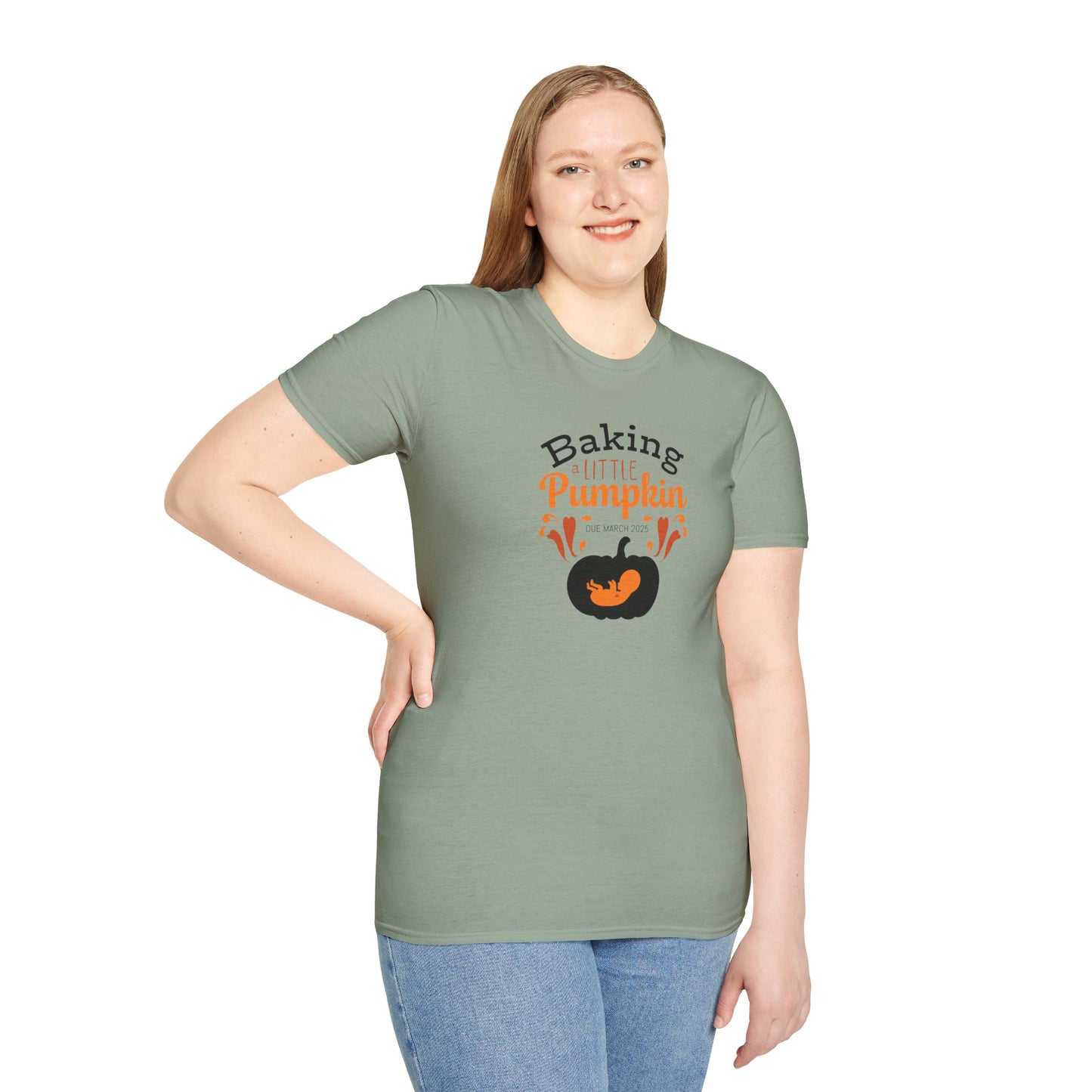 Baking a Little Pumpkin T-Shirt - Thanksgiving Pregnancy Announcement with Custom Due Date