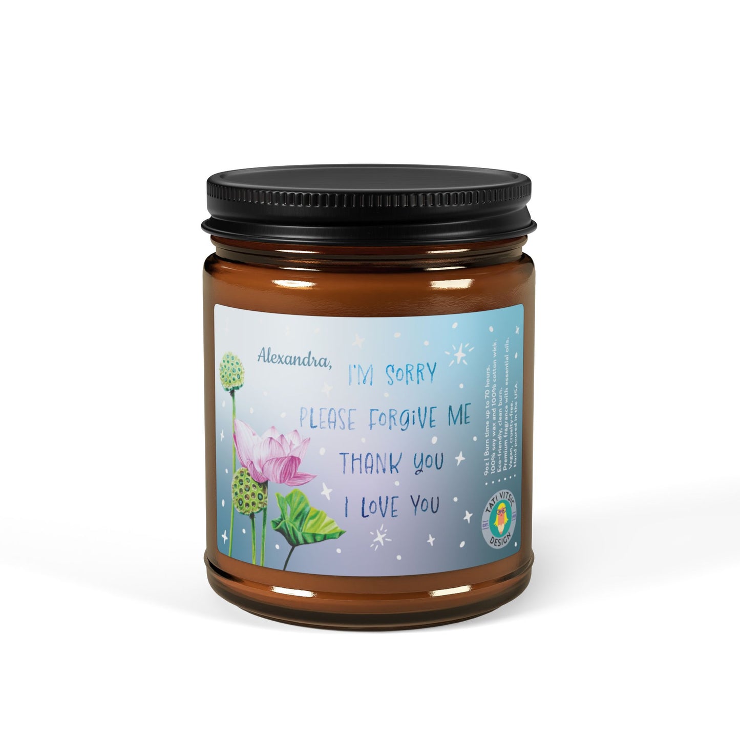 Ho'oponopono (Forgiveness, Gratitude, Love) Scented Soy Candle (Brown Glass Jar) - Custom Name