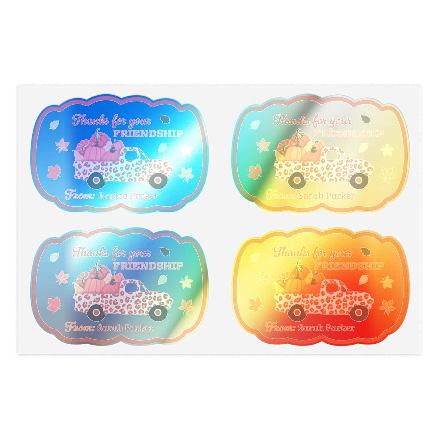 Thanks for your Friendship Stickers Sheet with Custom Name - Pumpkins Truck