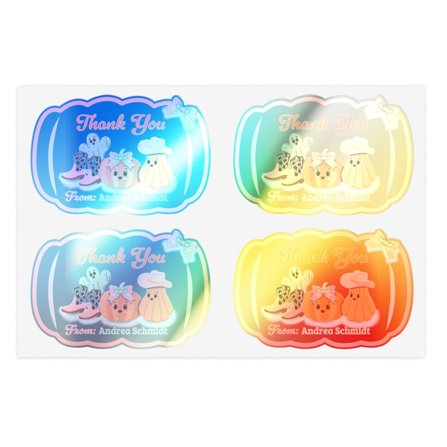 Thank You Stickers Sheet with Custom Name - Cowboy Pumpkins