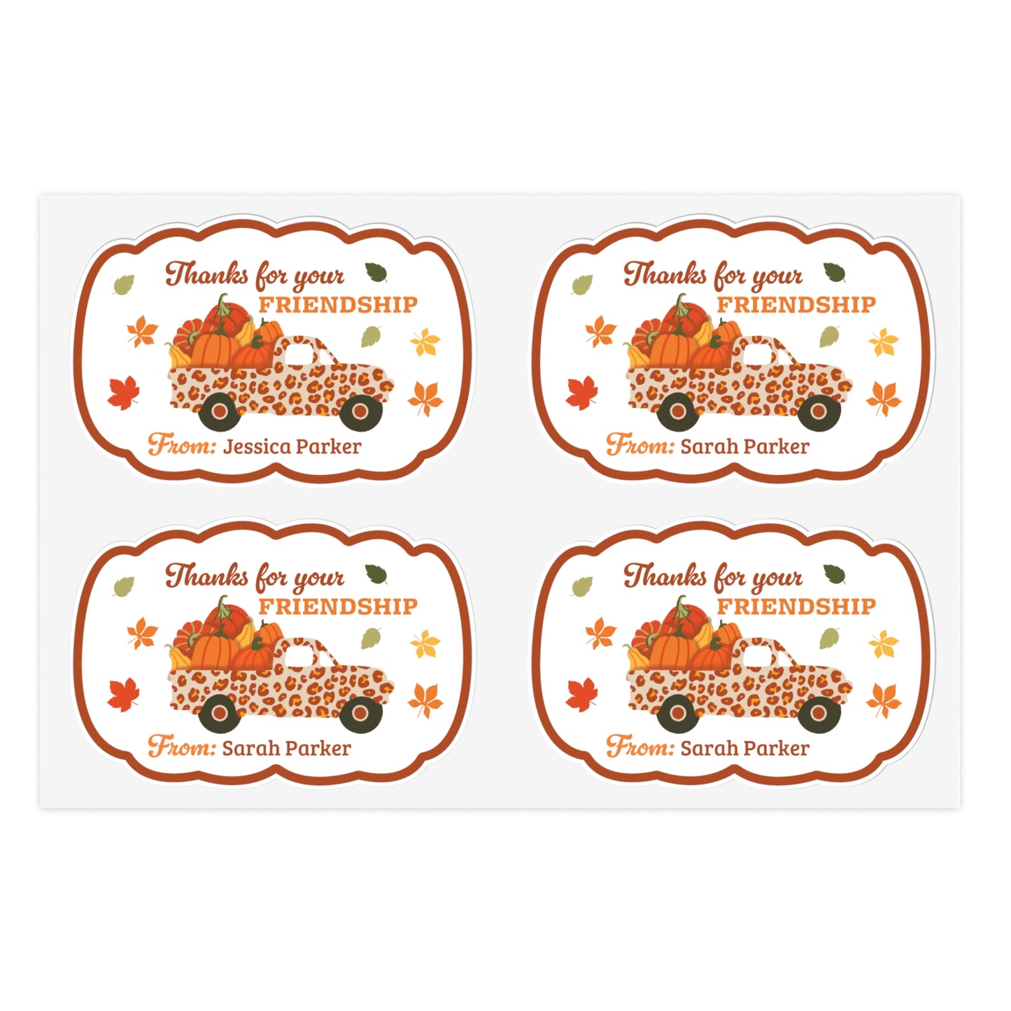 Thanks for your Friendship Stickers Sheet with Custom Name - Pumpkins Truck