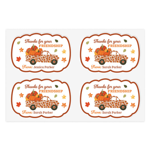 Thanks for your Friendship Stickers Sheet with Custom Name - Pumpkins Truck