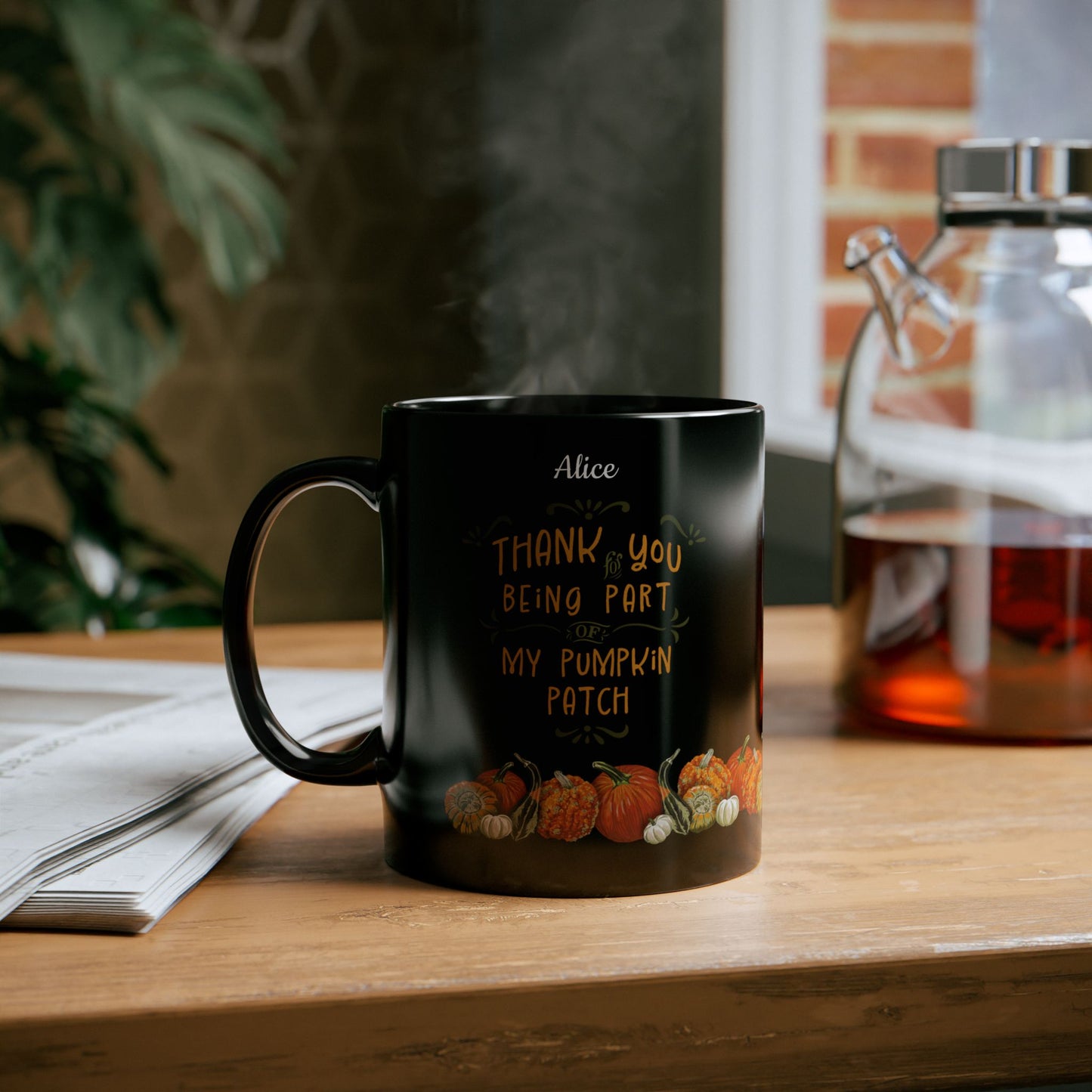 Customized Name Pumpkins Black Ceramic Mug (11oz, 15oz) - Thank you for being part of my pumpkin patch