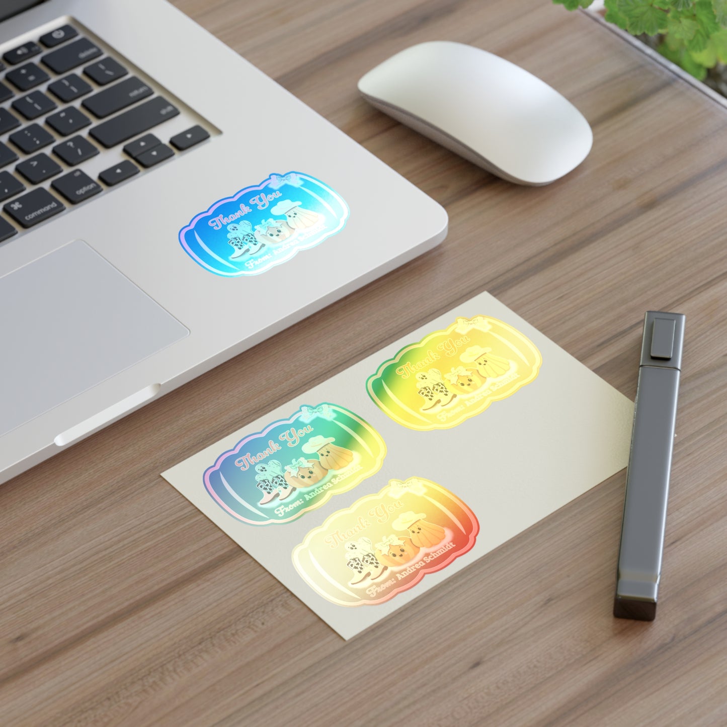 Thank You Stickers Sheet with Custom Name - Cowboy Pumpkins