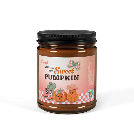 Custom Name Scented Soy Candle (Brown Glass Jar) - You're my Sweet Pumpkin