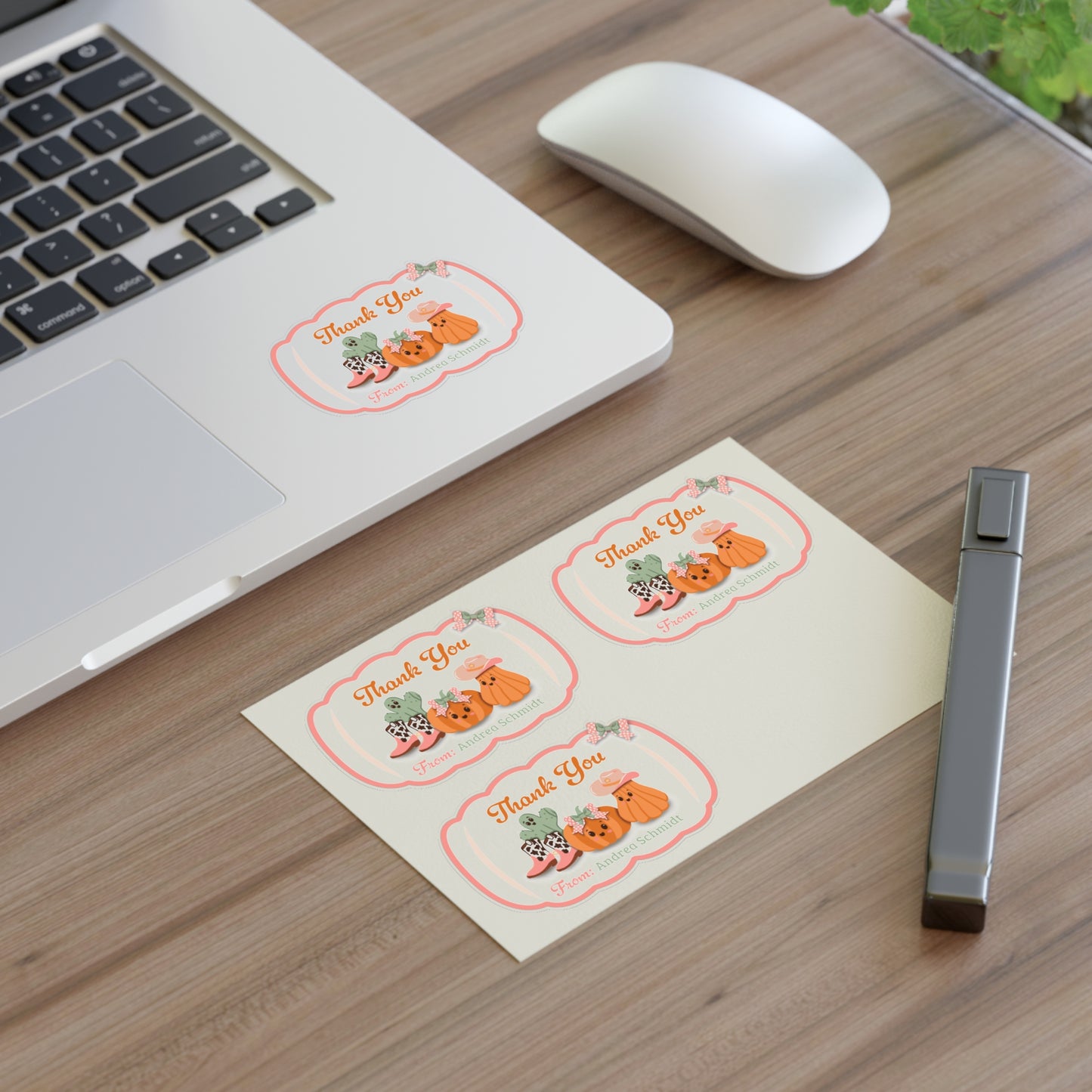 Thank You Stickers Sheet with Custom Name - Cowboy Pumpkins
