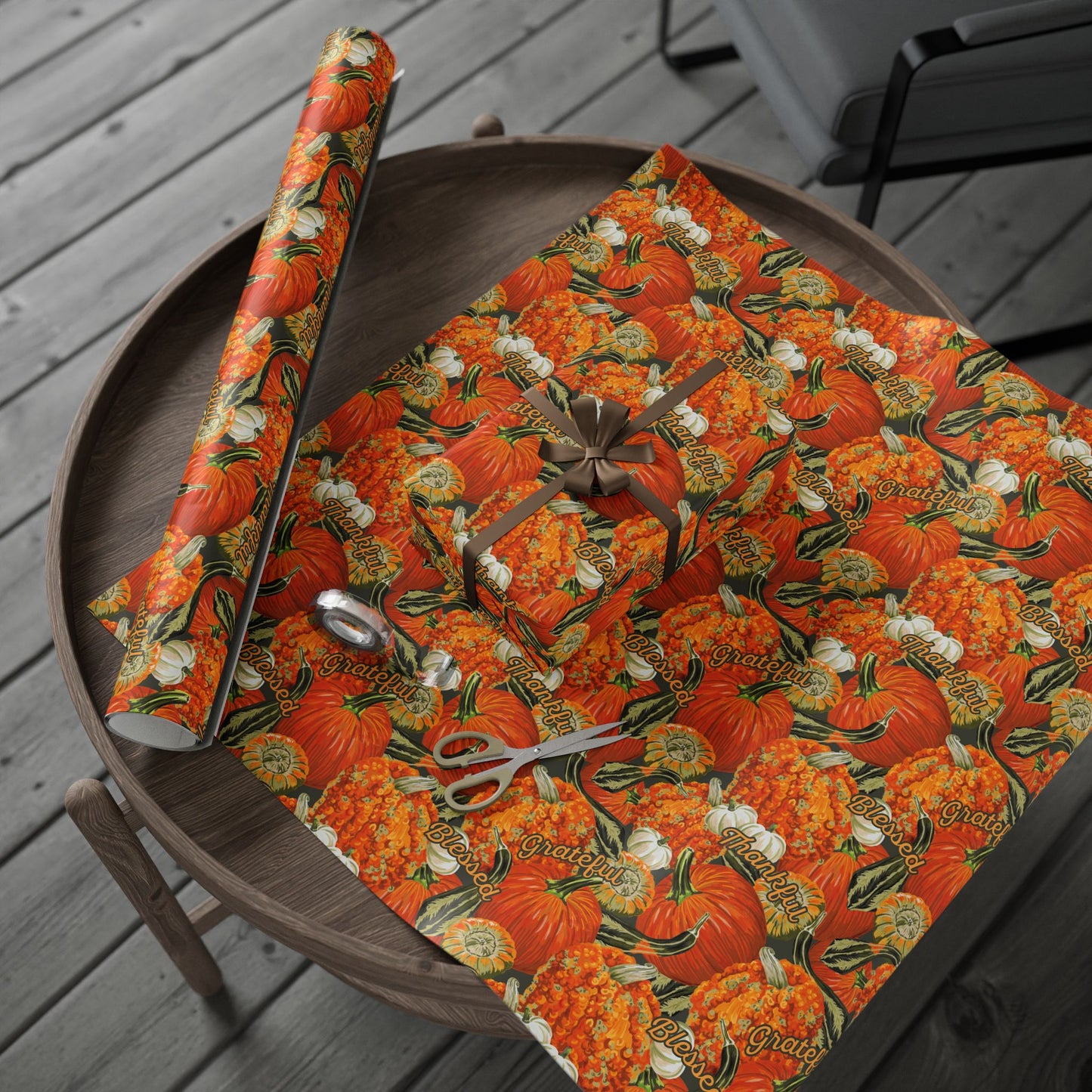 Fall Pumpkins Wrapping Paper - Thankful, Grateful, Blessed