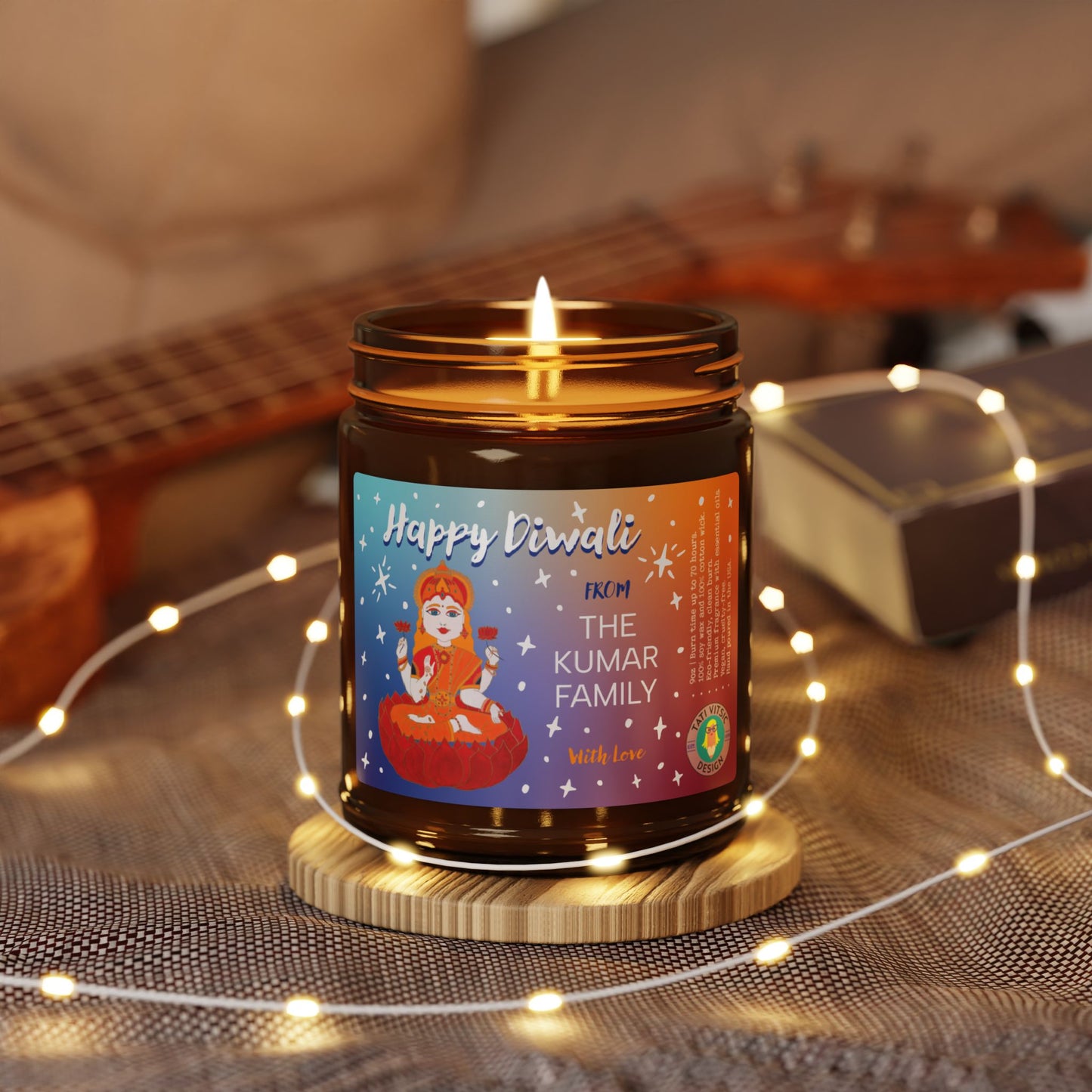 Happy Diwali Scented Soy Candle (Brown Glass Jar) - Custom Name