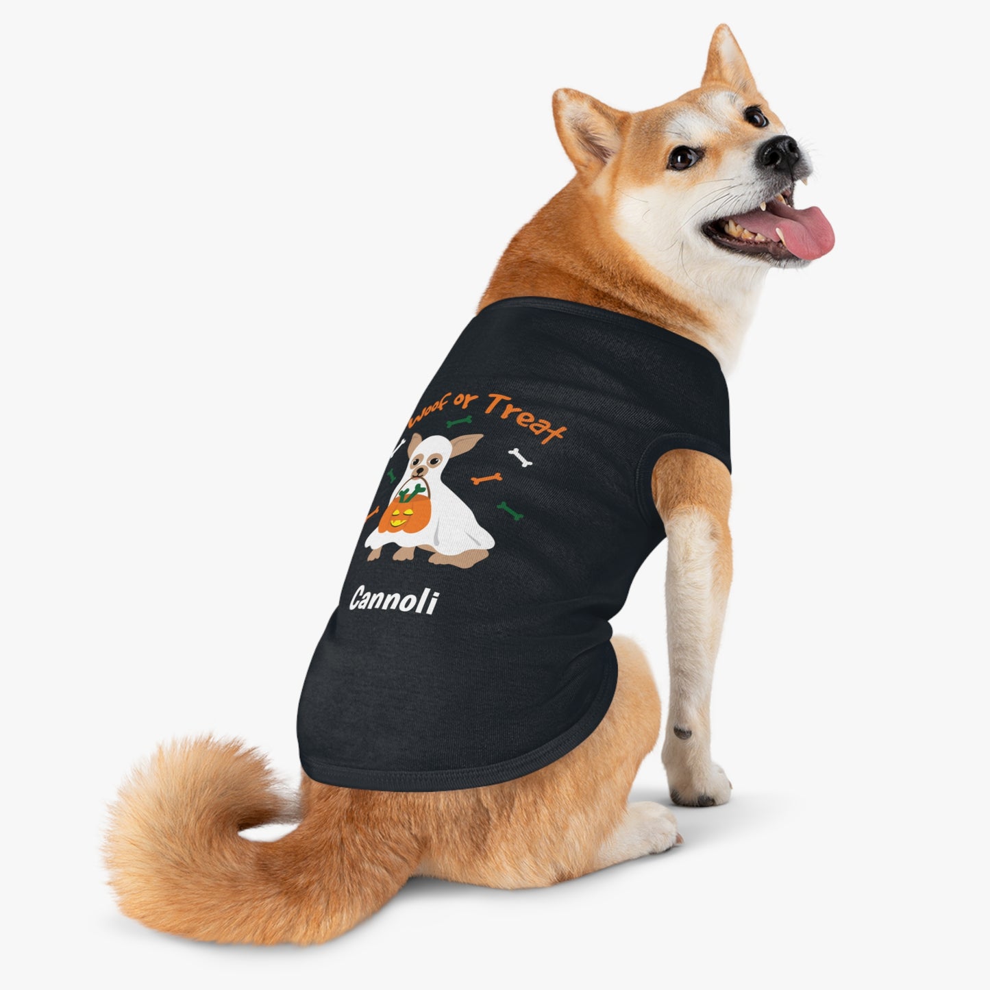 Camiseta regata personalizada para animais de estimação de Halloween com nome