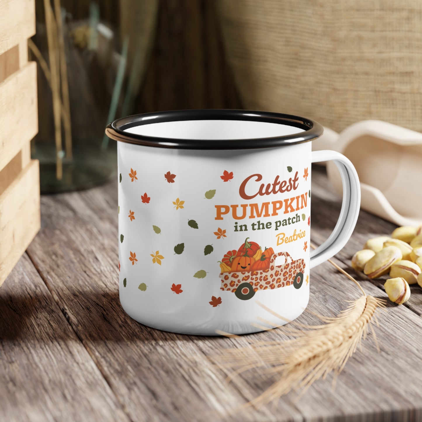 Customized Name Enamel Mug (12oz) - Cutest Pumpkin in the Patch