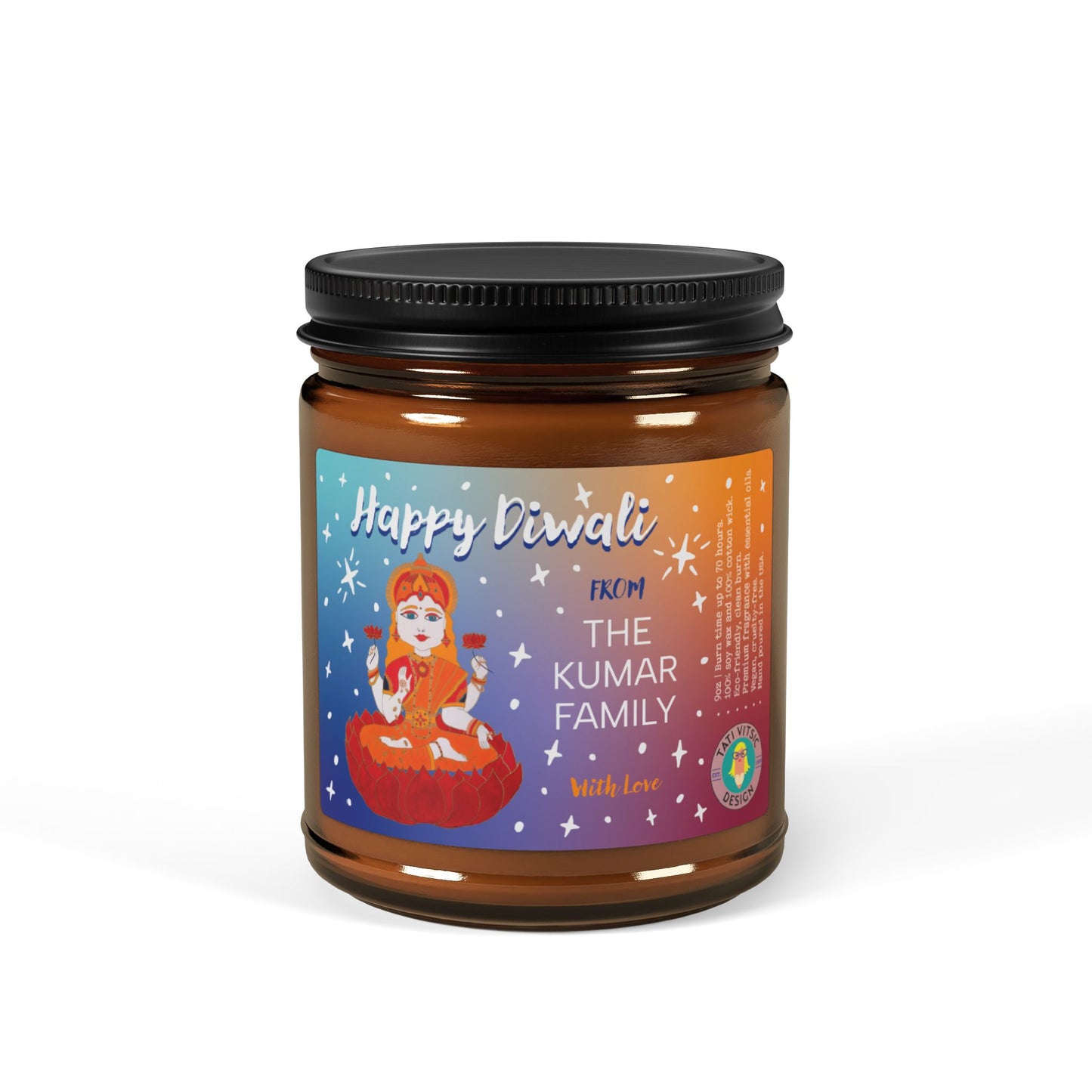 Happy Diwali Scented Soy Candle (Brown Glass Jar) - Custom Name
