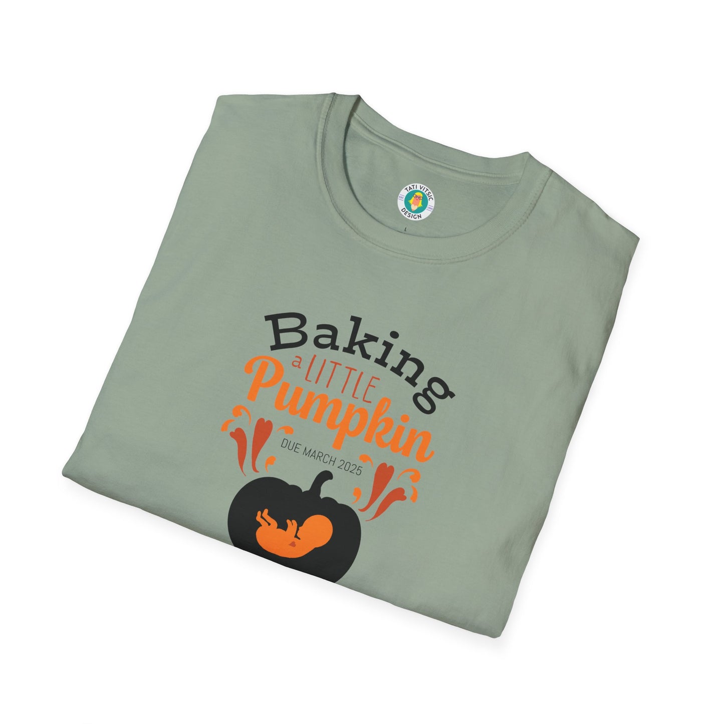 Baking a Little Pumpkin T-Shirt - Thanksgiving Pregnancy Announcement with Custom Due Date