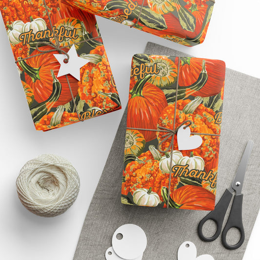 Fall Pumpkins Wrapping Paper - Thankful, Grateful, Blessed