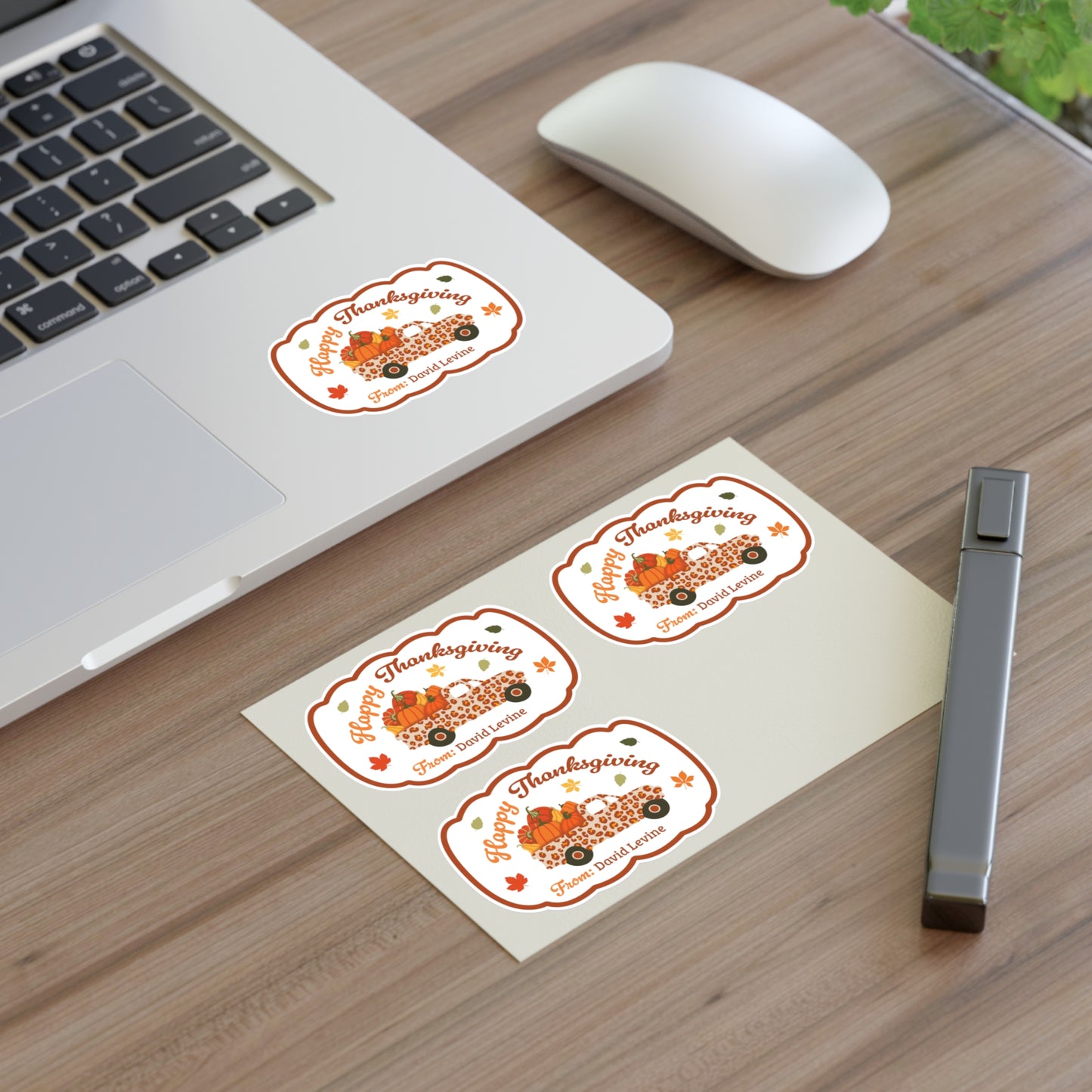 Happy Thanksgiving Stickers Sheet with Custom Name - Pumpkins Truck