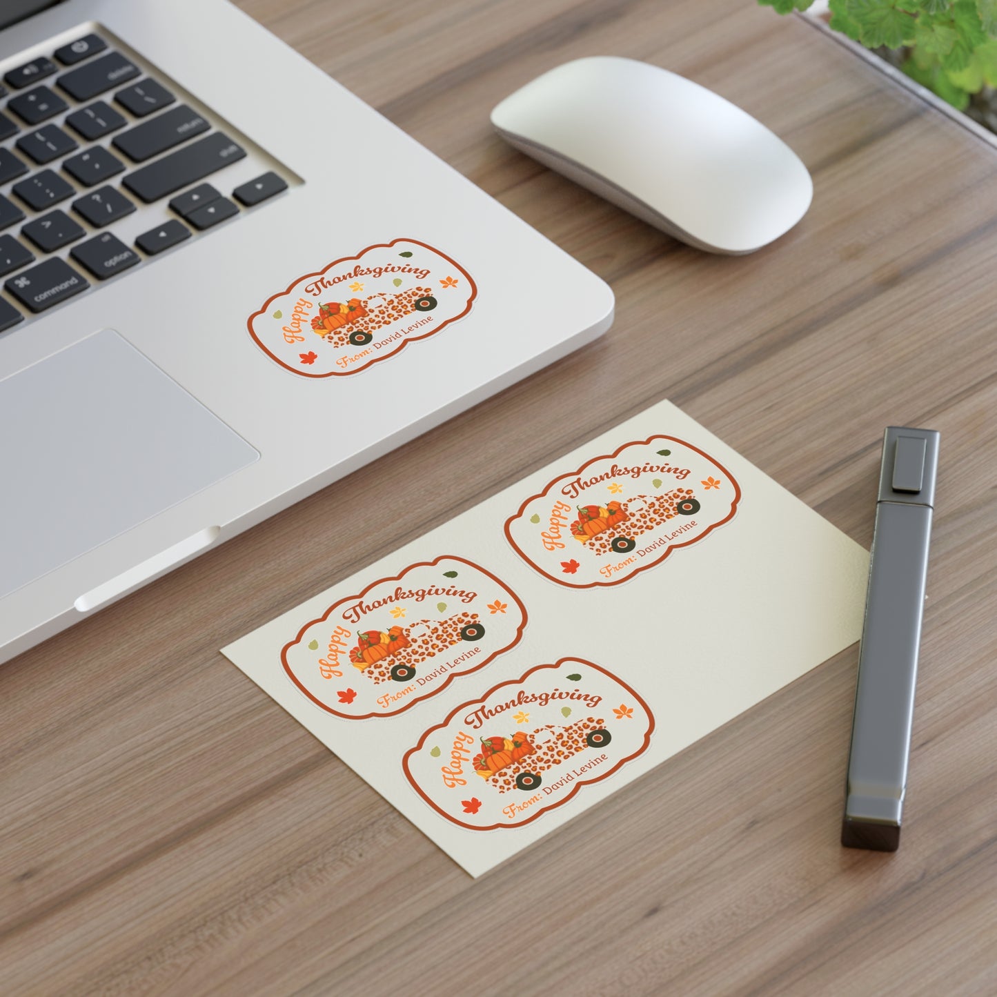 Happy Thanksgiving Stickers Sheet with Custom Name - Pumpkins Truck