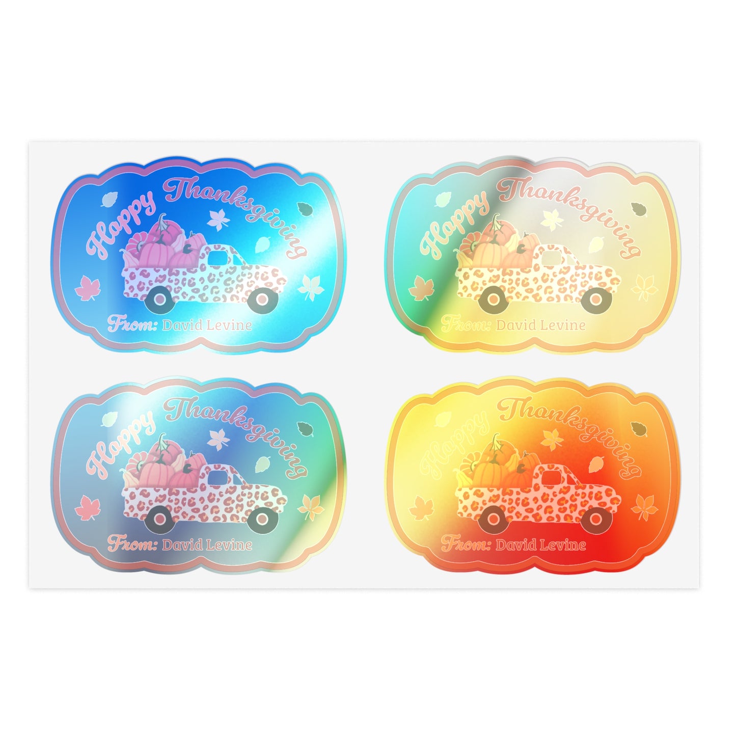 Happy Thanksgiving Stickers Sheet with Custom Name - Pumpkins Truck