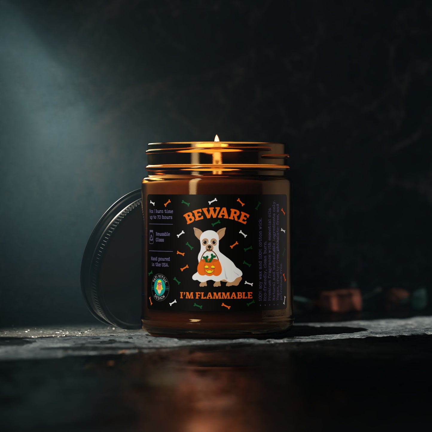 Vela de soja com aroma de Halloween (frasco de vidro marrom)